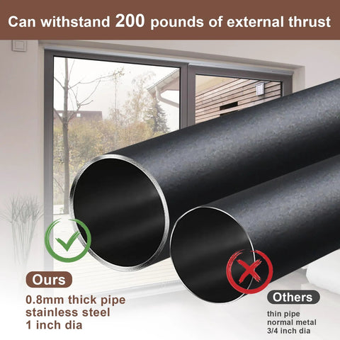 Adjustable Sliding Door Security Bar 17 To 50 Inches With Rubber Tips, Heavy Duty No Drill Door Stop, showing stainless steel thickness