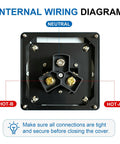 Internal wiring diagram of Heavy Duty Nema 10-30R Power Outlet Box for Dryers And Ranges 30 Amp 125 250 Volt ETL Listed.