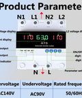 Dual Power Generator Transfer Switch 63A 110V with LED Display, showing voltage and settings parameters, Automatic ATS, L1/L2 switching
