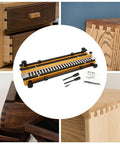 Heavy Hitter 24 Inch Dovetail Jig Woodworking Kit With Pro Level Milling Cutter and Slick Aluminum Guide Rail displayed with wooden drawers.