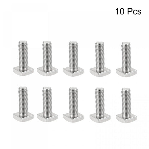 Heavy Duty Square Head Bolts 10 Piece Pack Fully Threaded 304 Stainless Steel Machine Screws in a row with square heads and threads