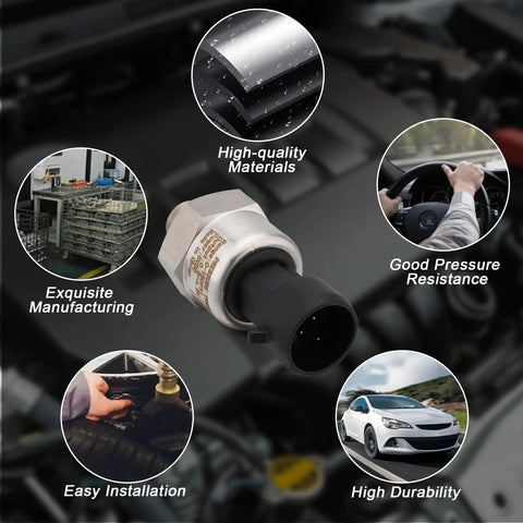 0-150 Psi Pressure Transducer Sensor With 1/8-27 NPT 316 Stainless Steel Thread And Harness Connector in focus with car background