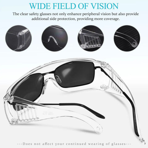 Six Pair Safety Glasses With Ventilated Louvered Frames And Wraparound Side Shields For Lab Projects And Shop Work Impact Resistive Clear Lenses showcasing side protection and clear lenses.