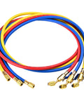 HVAC refrigerant hose set, 72 in, 1/4 in flare fittings, color-coded red blue yellow, 3-pack