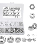 Massive 380Pcs Hex Nuts Set for DIY Projects, Metric M1 Through M6, 304 Stainless Steel nuts displayed in organized box.