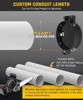 6-Inch PVC Conduit Carrier Kit With Aluminum End Caps, diagram showing pipe size compatibility and features