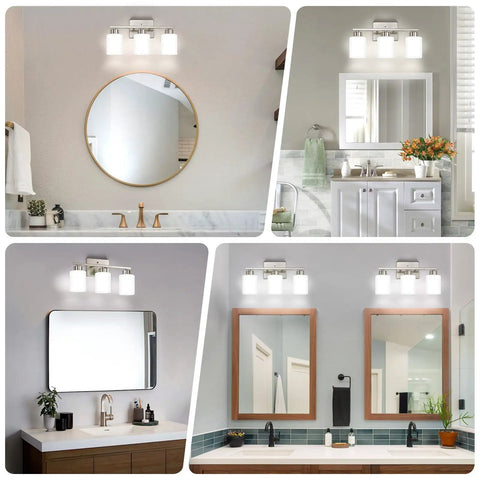 Brushed Nickel Vanity Light For Bathroom Mirrors Hits Different For Your Vanity Area Solid Pick With Etl Certified Ceramic E26 Socket above round and square mirrors.