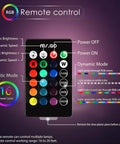 Remote control for 6-Inch RGB LED Globe Orb Light with 16 dimmable colors and 4 modes displayed.