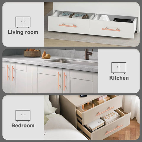 Rose Gold Cabinet Handles And Knobs Set Of 10 For Drawers Cabinets And Dressers 4 Inch Hole Centers 102mm Solid Stainless Steel Modern Kitchen Hardware With 10mm Grip And Three Screw Sizes Included installed in various rooms