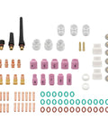 90 Piece TIG Welding Torch Repair Kit with Stubby Gas Lens and Alumina Nozzles Glass Cups for WP17 WP18 WP26 layout