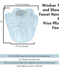Clear Acrylic Replacement Faucet Knob Set for Windsor Tub and Shower shown with dimensions, 3 Piece Handles for Hot Cold and Diverter.