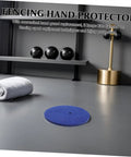 Fencing Epee Hand Guards 2 Pack Lightweight Protective Shields displayed on a shelf, showing blue color and round shape for youth practice.