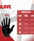 Glove sizing chart showing palm width for Top Notch Black Synthetic Vinyl Exam Gloves 5 Mil Thick Powder Free Latex Free.