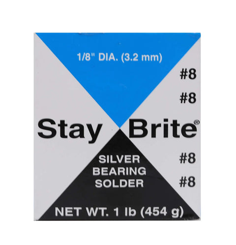 Stay Brite Silver Bearing Solder packaging, 1 lb, 1/8" diameter, product label visible