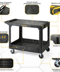 Large Heavy Duty Plastic Utility Cart with Flat Top Measuring Forty Two Point Five by Twenty Five Inches for Garage, Black