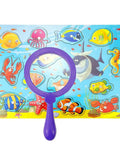 Kid Friendly Jumbo Magnifying Glass Set With Stand Six Pack For Ages Three Plus magnifier on ocean-themed play mat