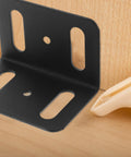 Heavy Duty Metal Corner Brackets L Shaped Right Angle Braces for Tables and Bed Corners, black finish on wood surface