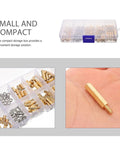 Copper Alloy Standoffs And M3 Screw Kit With Nuts In Compact Storage Box featuring brass standoffs on hand for size reference