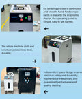 Real Deal Dry Ice Blasting Machine With Wireless Spray Gun For Knocking Heavy Grime And Stuck Paint Off Garage Gear Without Causing Major Headaches Later. Stainless steel body and control panel.
