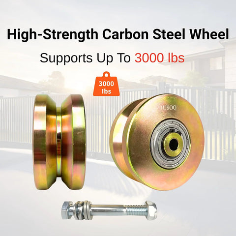 V Groove Gate Wheel Set 4 Inch Sliding Gate Rollers, 54 Mm Wide Heavy Duty Steel Wheels With Double Bearings, Includes 2 Wheels And 2 M12x90mm Screws, Supports Up To 3000 Lbs For Smooth Track Motion