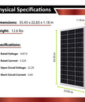 Physical specifications of 100W 12V Solar Power Kit With 20Ah LiFePO4 Battery, 100W Mono Panel, And 10A PWM Charge Controller For RVs