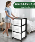Quick Fix Snap Replace Casters For Sterilite 3 Drawer Cart with black casters and clear drawers for easy mobility in home settings.