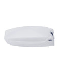 White Heavy Duty RV Storage Door Latch with spring clip for secure camper compartments and easy outside door access, side view.