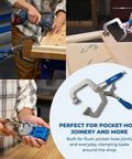 Heavy Duty Three Inch Face Clamp For Woodworking Knock Out Flush Joints Like A Pro used for pocket-hole joinery and securing wood pieces.