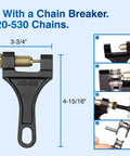 Front view of Belleone 420 motorcycle chain breaker tool with screw clamp, black metal.