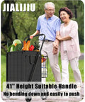 Heavy Duty Folding Grocery Cart With Jumbo Capacity And Waterproof Bag in park with elderly couple pushing 360 swivel wheels