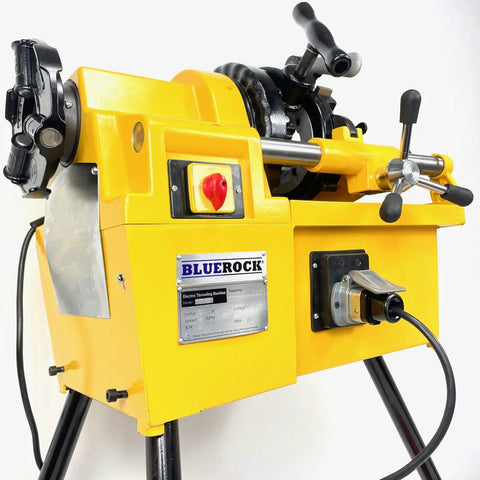 Bluerock Power PTM50-C Electric Motorized Pipe Threader Threading Machine with 750W motor and controls for plumbing jobs.