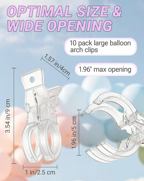 10 Pack 3.5 Inch Clear Plastic Balloon Arch Clips Spring Clamps For Photography Studio Backdrops, with wide 1.96 inch opening