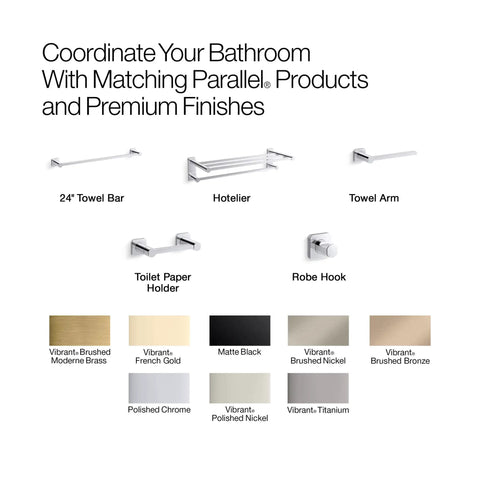 Image of Parallel 24-Inch Towel Bar In Polished Chrome among other bath accessories and finishes for coordinating bathroom decor.