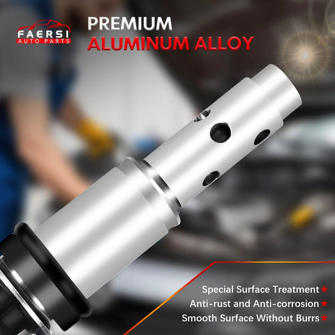 Close-up of BMW VVT Engine Oil Control Solenoid Replacement Two Piece Drop In Kit For VANOS with aluminum alloy body