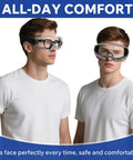 Two men wearing Over Glasses Safety Goggles 2 Pack Anti Fog Clear Lens Eye Protection For Lab Work And Industrial Use ANSI Z87.1 Certified