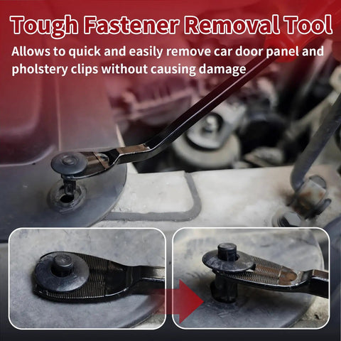 Garage Ready Car Clip Pliers That Knock Out Stubborn Auto Fasteners In Seconds Shop Grade Stainless Steel Panel Trim Extractor in action removing clips.