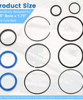 Beefed Up Hydraulic Log Splitter Cylinder Rebuild Seal Kit For 4.5 Inch Bore And 1.75 Inch Rod Cylinder Replacement Seals To Restore Power And Leverage On Your Wood Splitter Pack Of 11 displayed on a surface with measurements shown