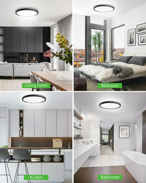 Two Pack 12 Inch LED Flush Mount Ceiling Light, 28W 5000K Daylight, 3200 Lumens in living room, bedroom, kitchen, bathroom