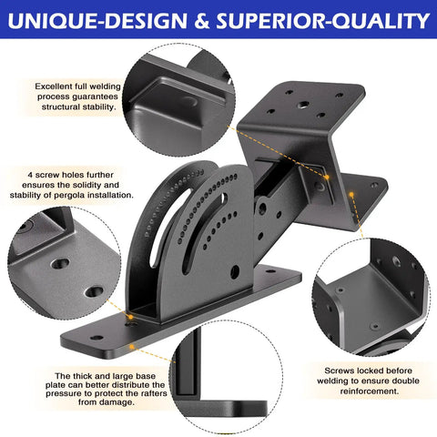 Beefy Heavy Duty Pergola Roof Riser Brackets Set Adjustable And Anchored Angle Brackets For Wood Patio Cover Gazebo Corrosion Resistant Stainless Steel With Black Powder Coating