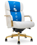 Symphony Ergonomic Bonded Leather Swivel Executive Chair With Generous Lumbar Support, white and gold upholstery, side view