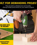 Using a drill with Ten By Four Inch Black Star Drive Wood Screws Self Tapping Deck Screws 80 Pieces for wood fastening projects