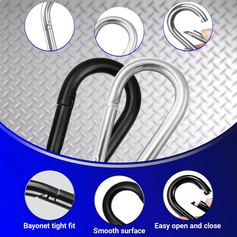 Two Inch Heavy Duty Carabiner Clips Pack Of 50 M5 Black Galvanized Steel Spring Snap Hooks Rust Resistant For Keychains Camping
