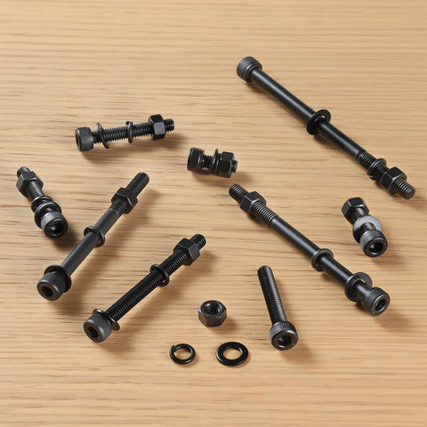 Durable M5 Screws Kit 280 Pcs Set In 12.9 Grade Alloy Steel With Dope M5 Hex Socket Head Cap Screws and washers on wooden surface.