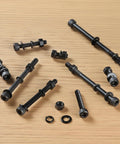 Heavy Duty M5 Screws Kit 128 PC Set With Hex Socket Cap Bolts, Nuts, And Washers In 50, 60, 70, 80mm, black alloy steel on wooden surface