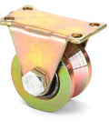 Close-up of a heavy duty steel caster wheel with V track pulley for sliding gates, 2-inch diameter, part of an 8 Pack 2 Inch V Groove Wheel Set For Sliding Gates And Industrial Rails Heavy Duty Steel Caster Wheels With V Track Pulley Roller For Rolling Gate And Industrial Machinery Loading Up To 650 Lbs Each