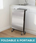 Sturdy Folding Outdoor Grill Cart With Locking Wheels Ready To Roll 27 By 18 Inch Stainless Steel Top 3 Shelf Rolling BBQ Stand Metal Portable Cart For Patio Camping And Pizza Oven Use Black folded view