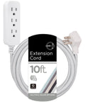 Three Outlet Surge Protector Power Strip With 10 Ft Braided Extension Cord, 16 Gauge, Flat Cable, 3 Prong, ETL Listed, White