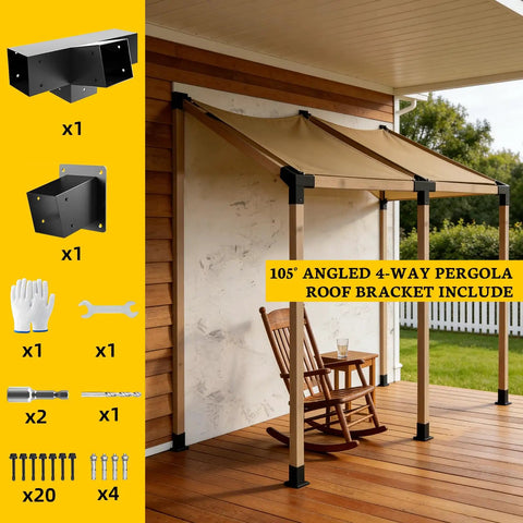30 Degree 4 Way Pergola Bracket With Wall Mount Post Base For 4x4 Lumber 13 Gauge Slant Post Brackets Heavy Duty DIY Woodwork For Patio Pergolas Gazebos And Log Cabins 2 Pack