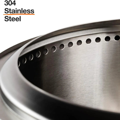 Close-up of smokeless 27 inch fire pit for outdoor wood burning, featuring durable 304 stainless steel construction
