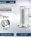 1/4 20 X 3/4 Inch Tough As Nails Furniture Connector Bolts And Barrel Nuts Kit showing detailed measurements of bolts.